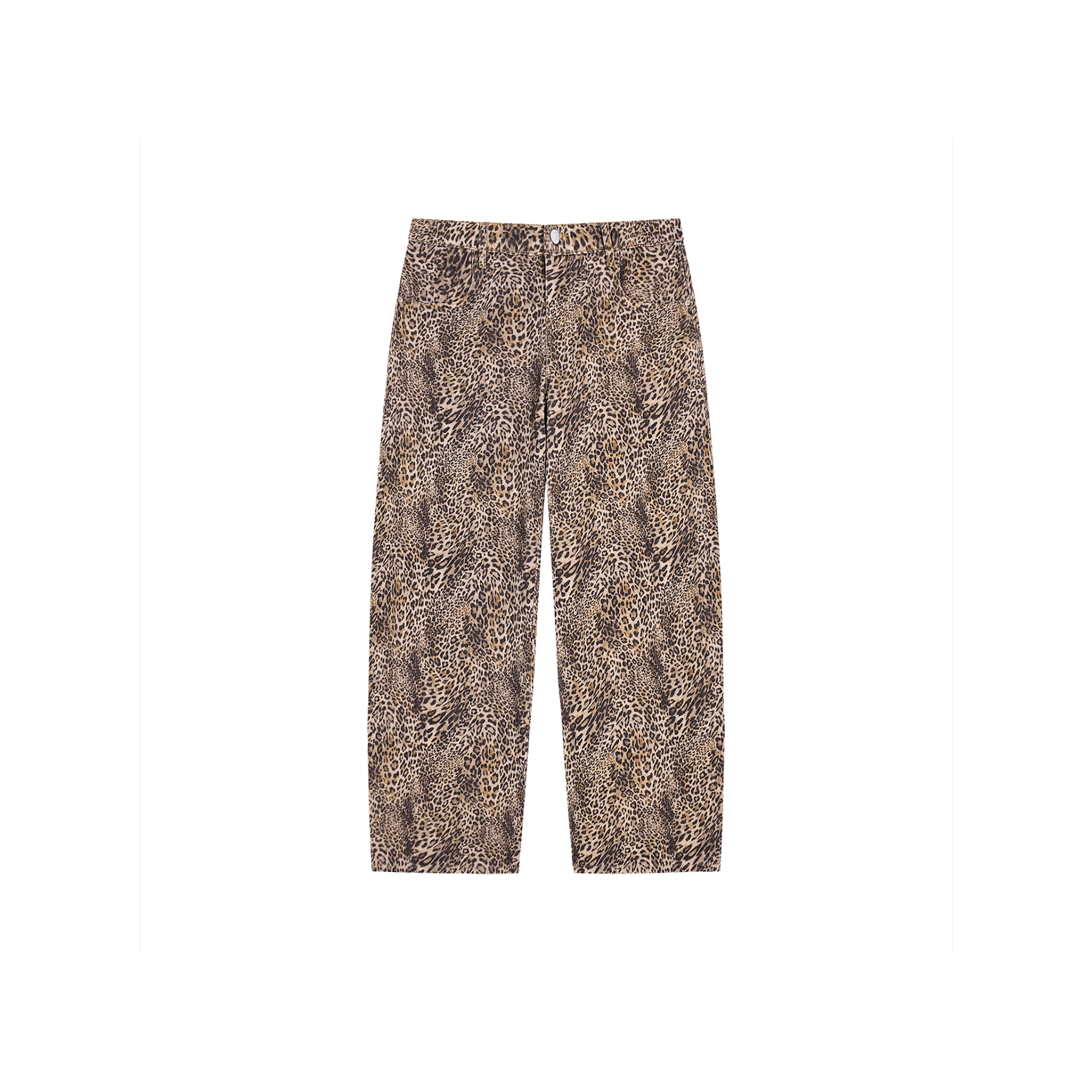 Unisex Vintage Wash Leopard Wide Leg Jeans