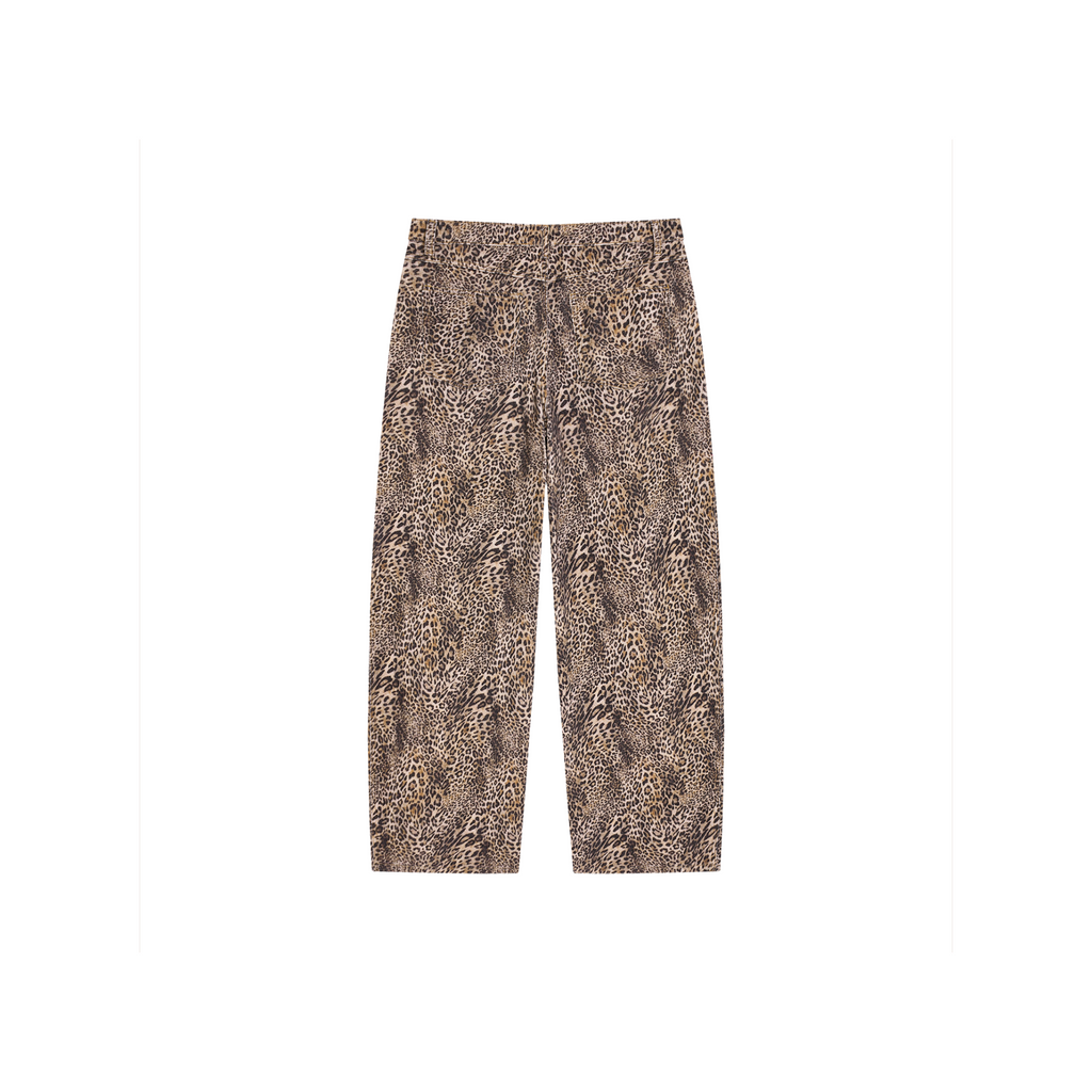 Unisex Vintage Wash Leopard Wide Leg Jeans