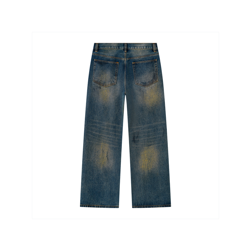 Vintage Wash Wide Leg Denim Jeans