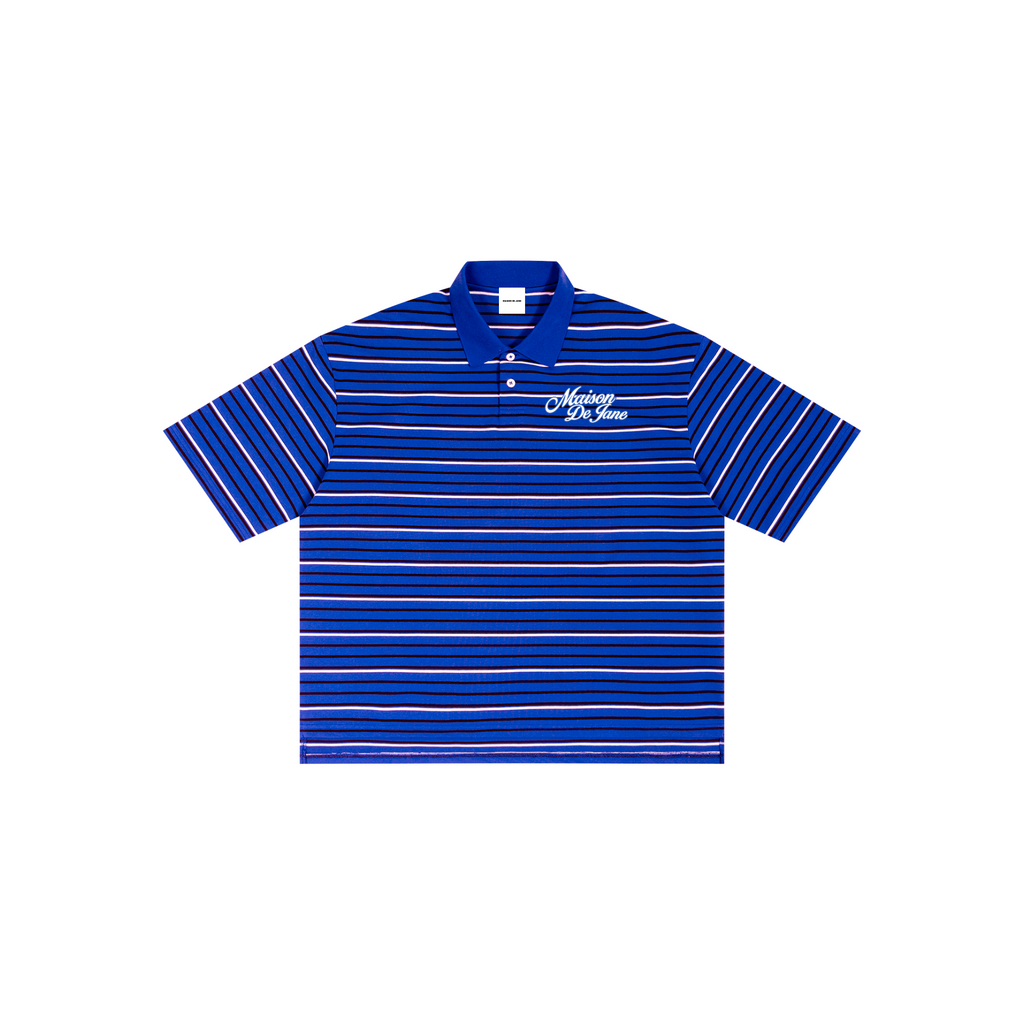 Striped Boxy Collared Polo Shirt