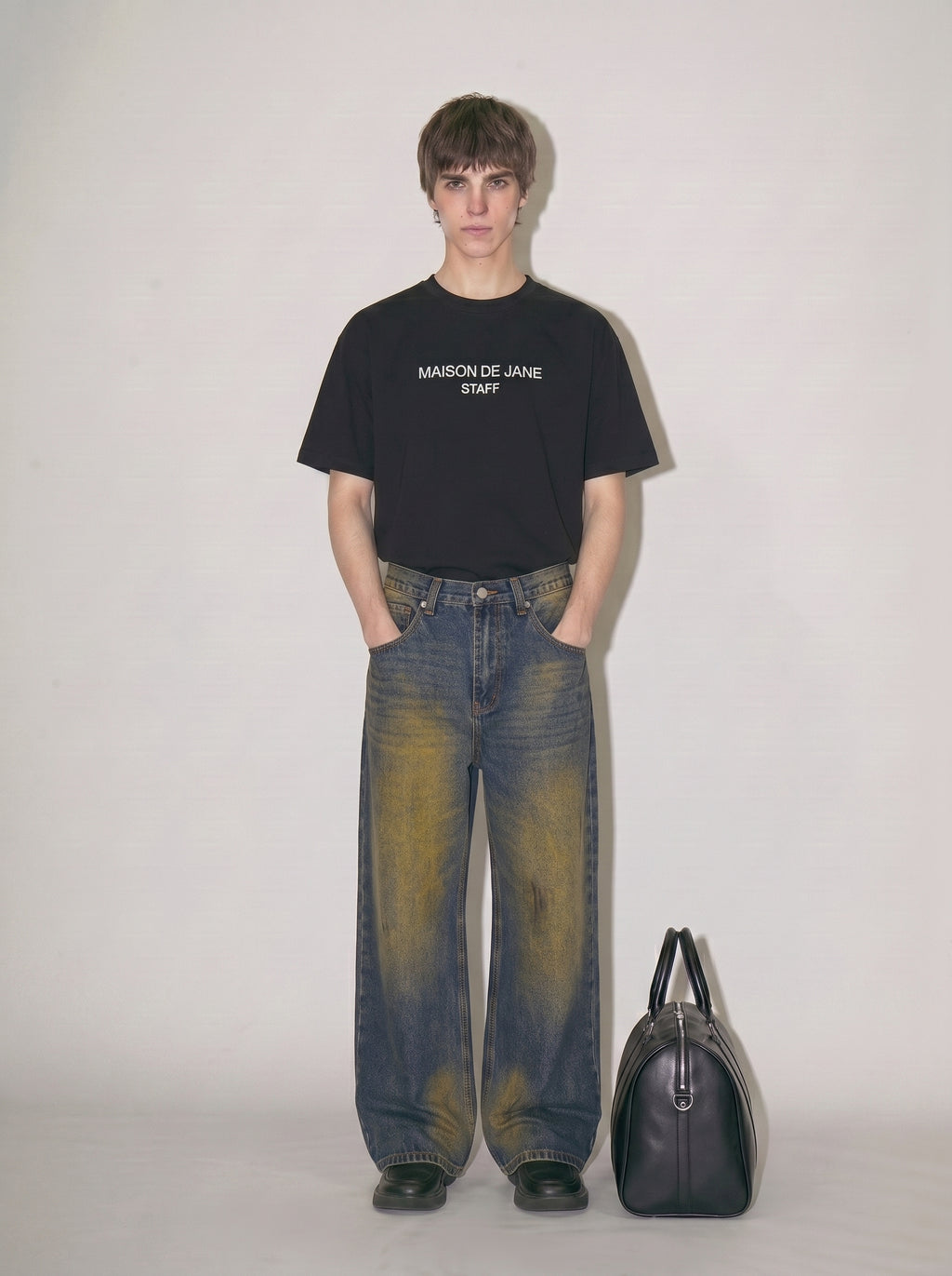 Vintage Wash Wide Leg Denim Jeans