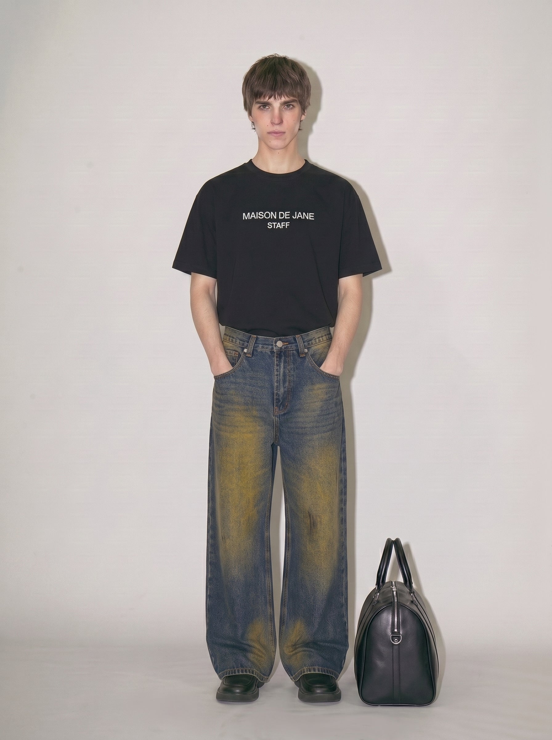 Vintage Wash Wide Leg Denim Jeans
