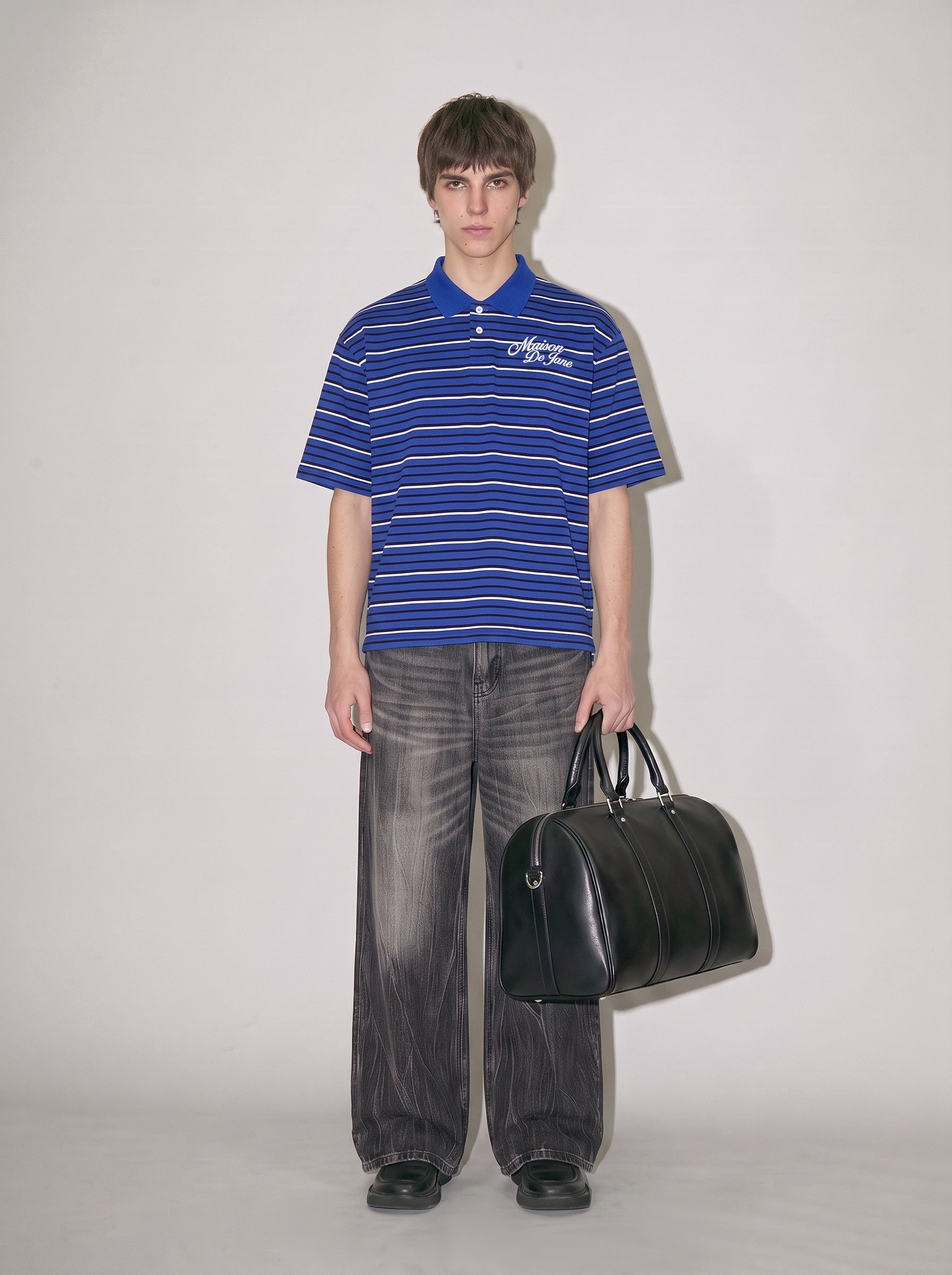 Striped Boxy Collared Polo Shirt