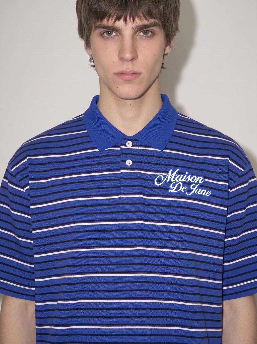 Striped Boxy Collared Polo Shirt