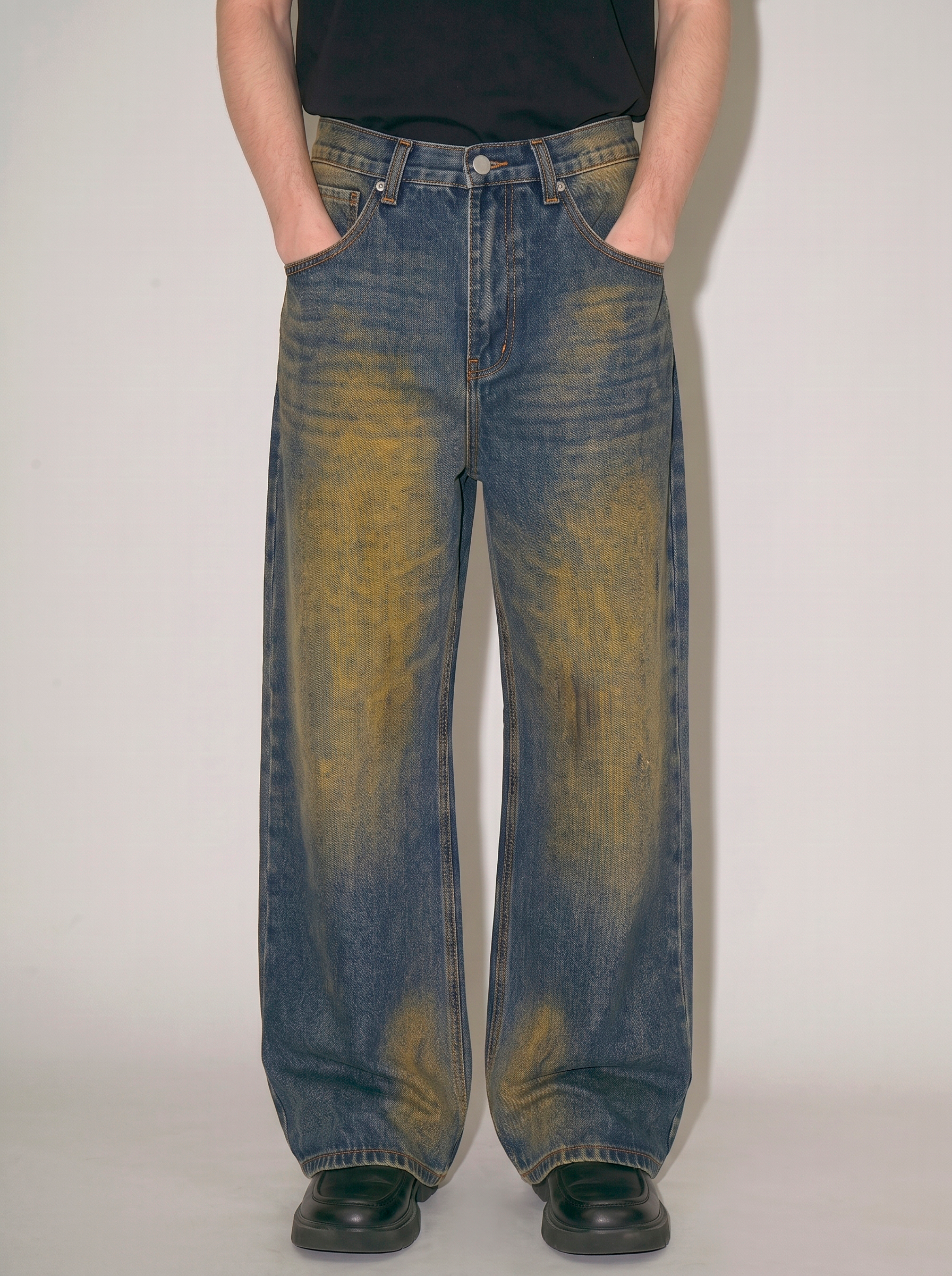 Vintage Wash Wide Leg Denim Jeans