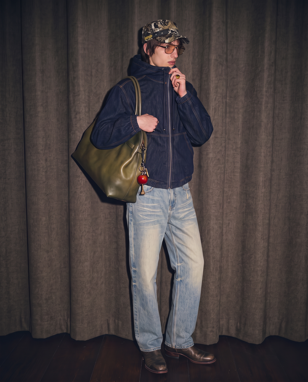 Men's Boxy Vintage Wash Hooded Denim Jacket