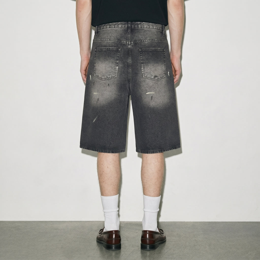 Vintage Wash Wide Leg Denim Shorts