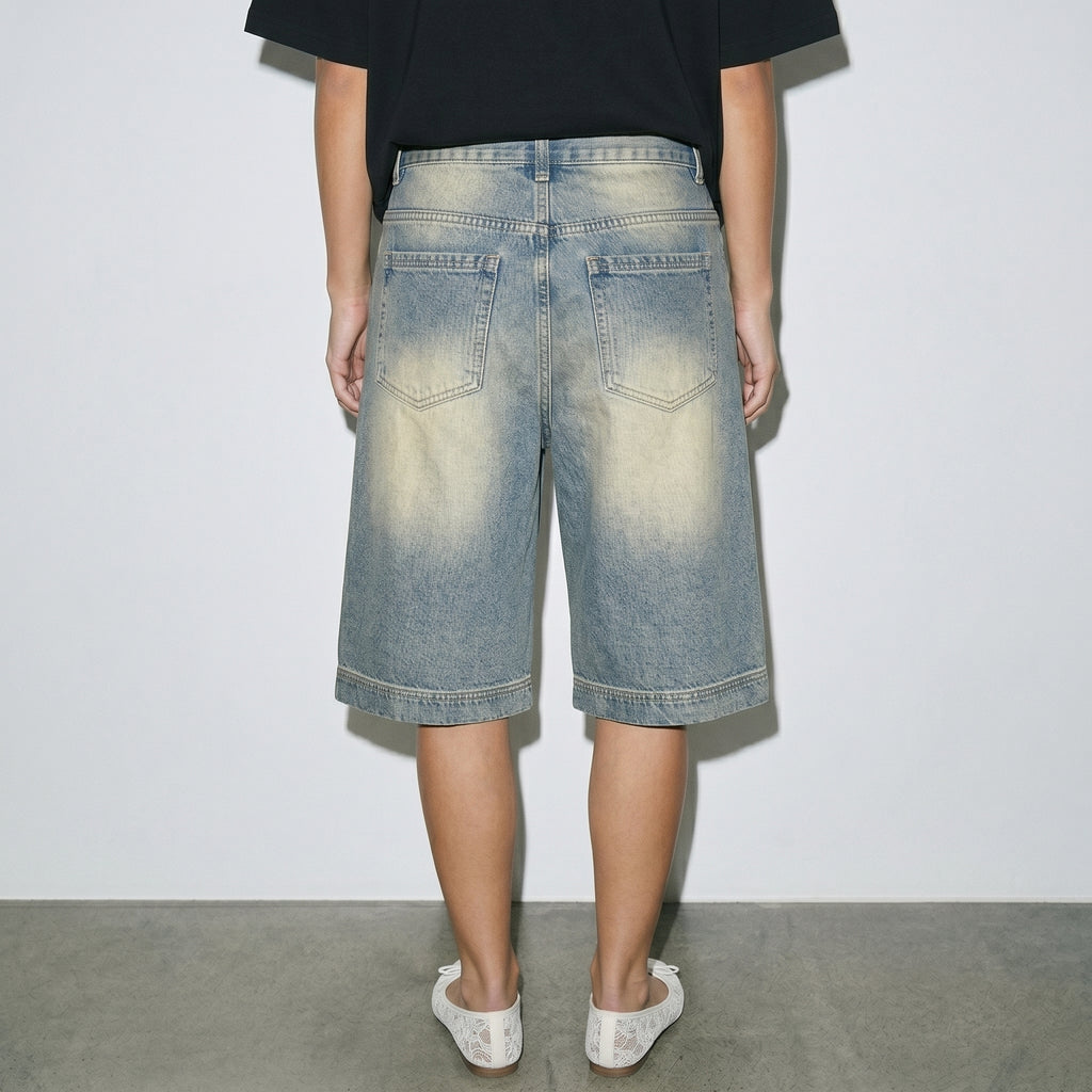 Vintage Wash Baggy Denim Shorts