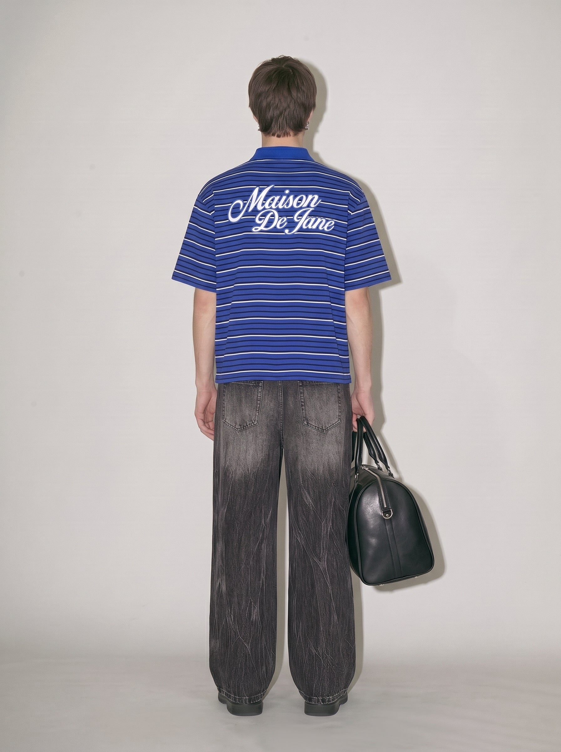 Striped Boxy Collared Polo Shirt