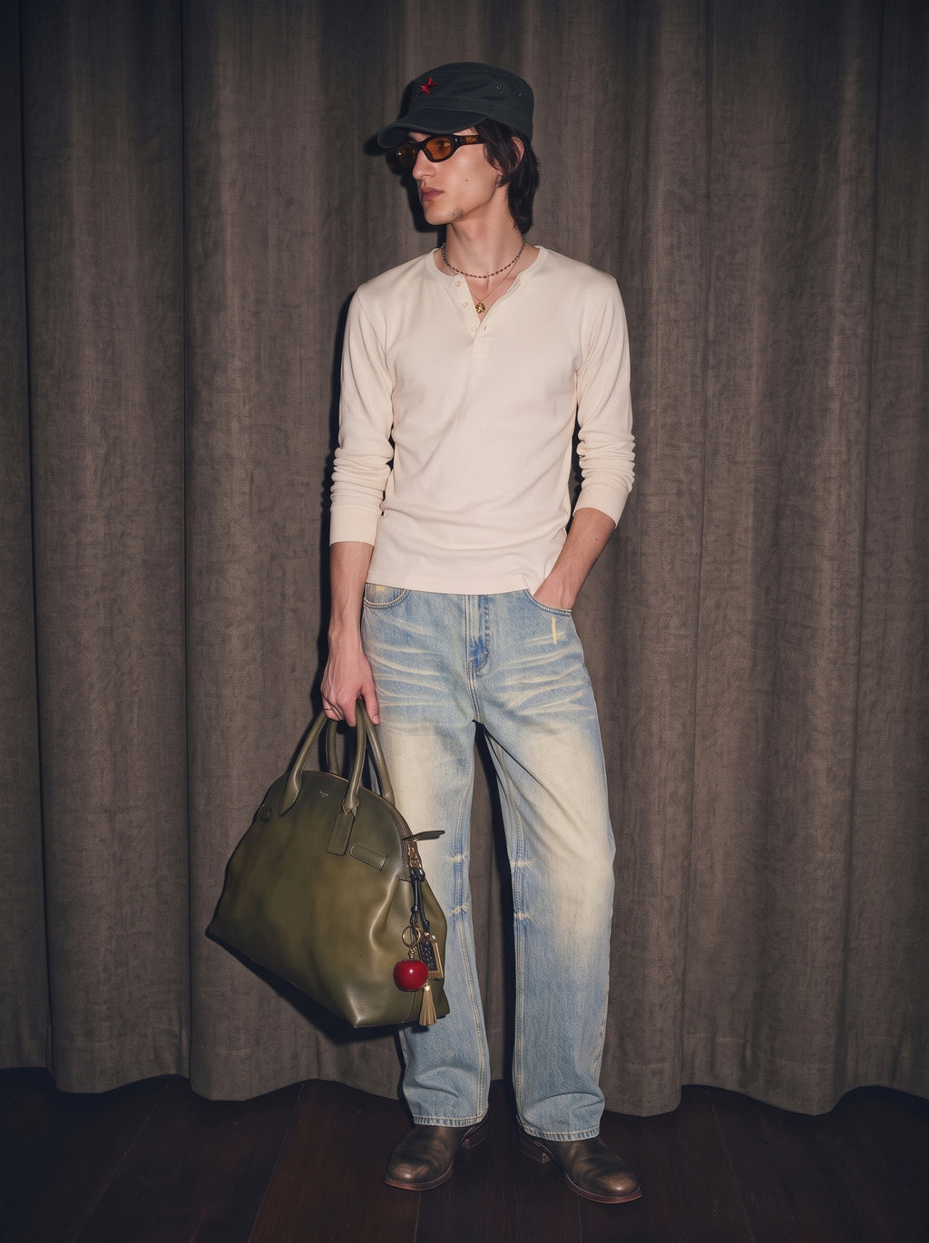 Sun Fade Raw Hem Denim Jeans
