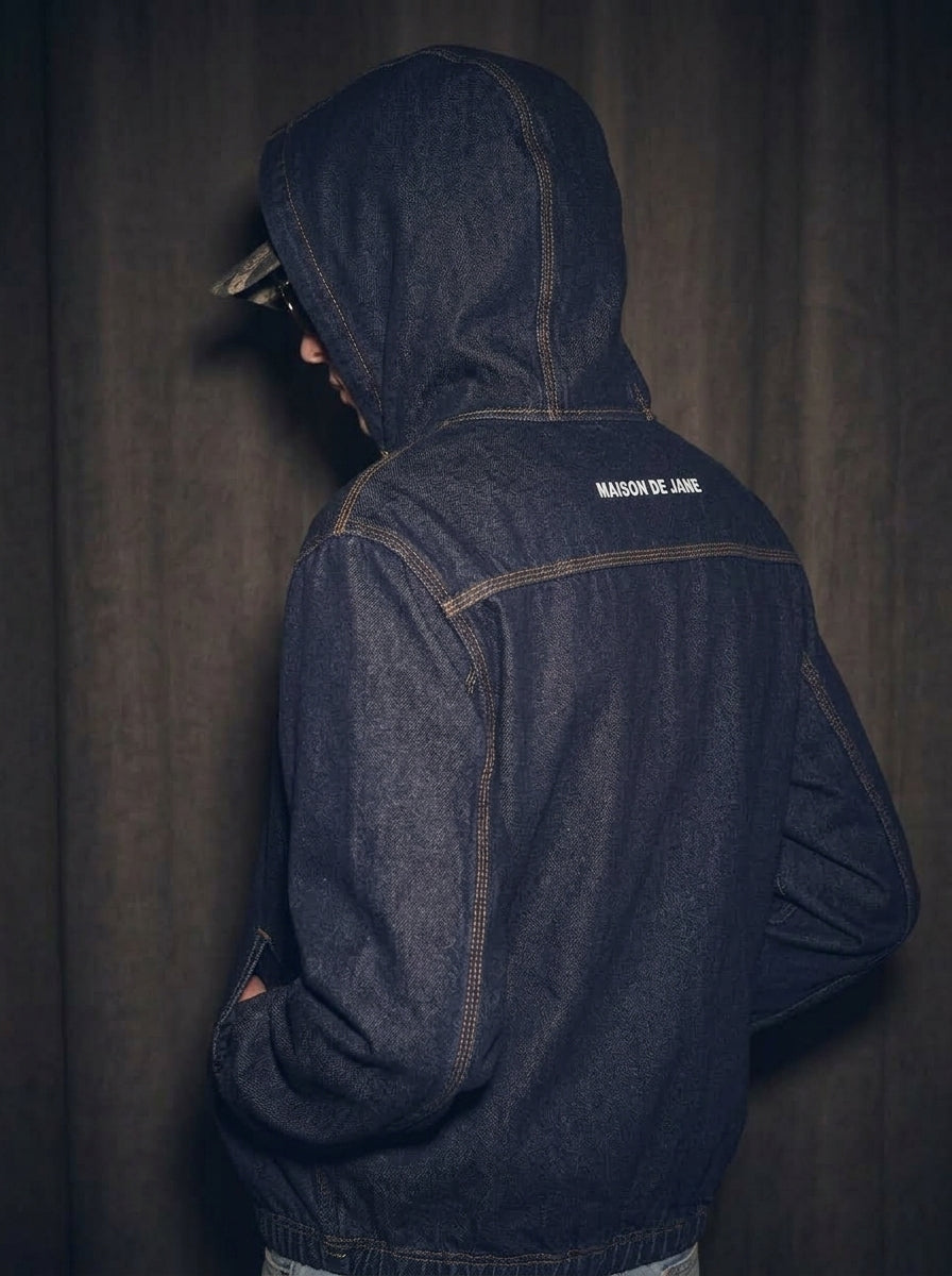 Men's Boxy Vintage Wash Hooded Denim Jacket