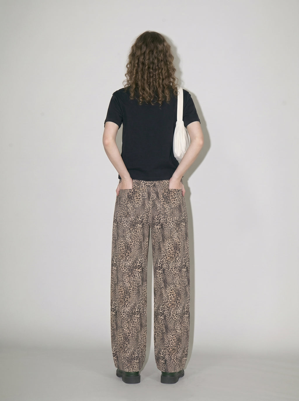 Unisex Vintage Wash Leopard Wide Leg Jeans