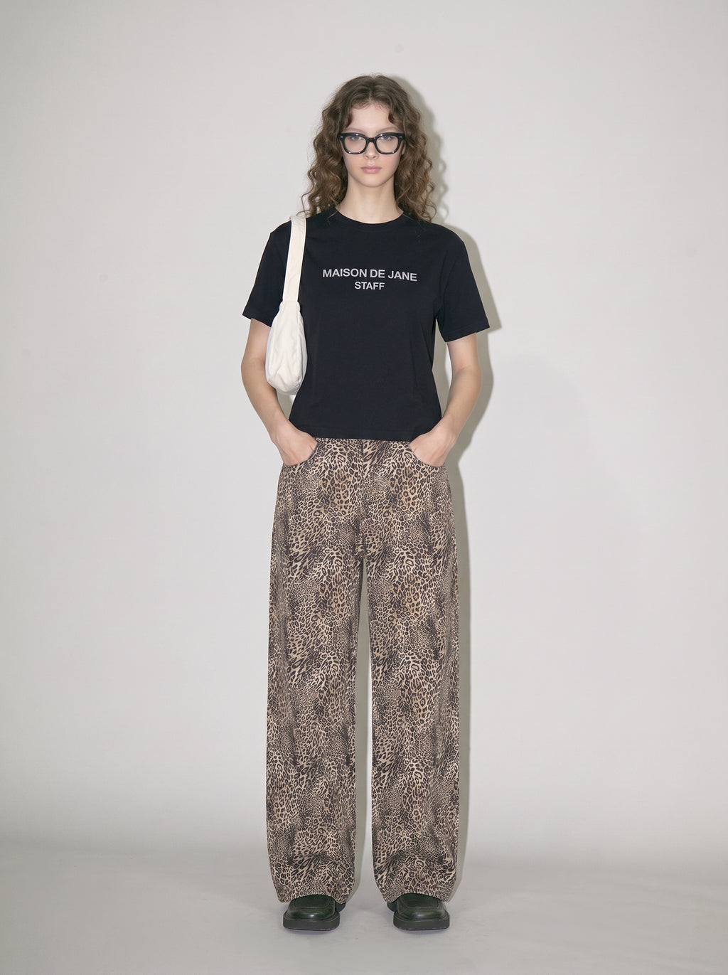 Unisex Vintage Wash Leopard Wide Leg Jeans