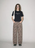 Unisex Vintage Wash Leopard Wide Leg Jeans