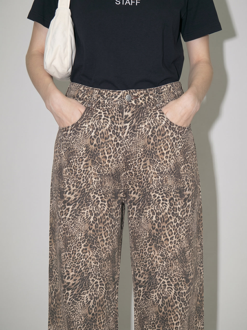 Unisex Vintage Wash Leopard Wide Leg Jeans