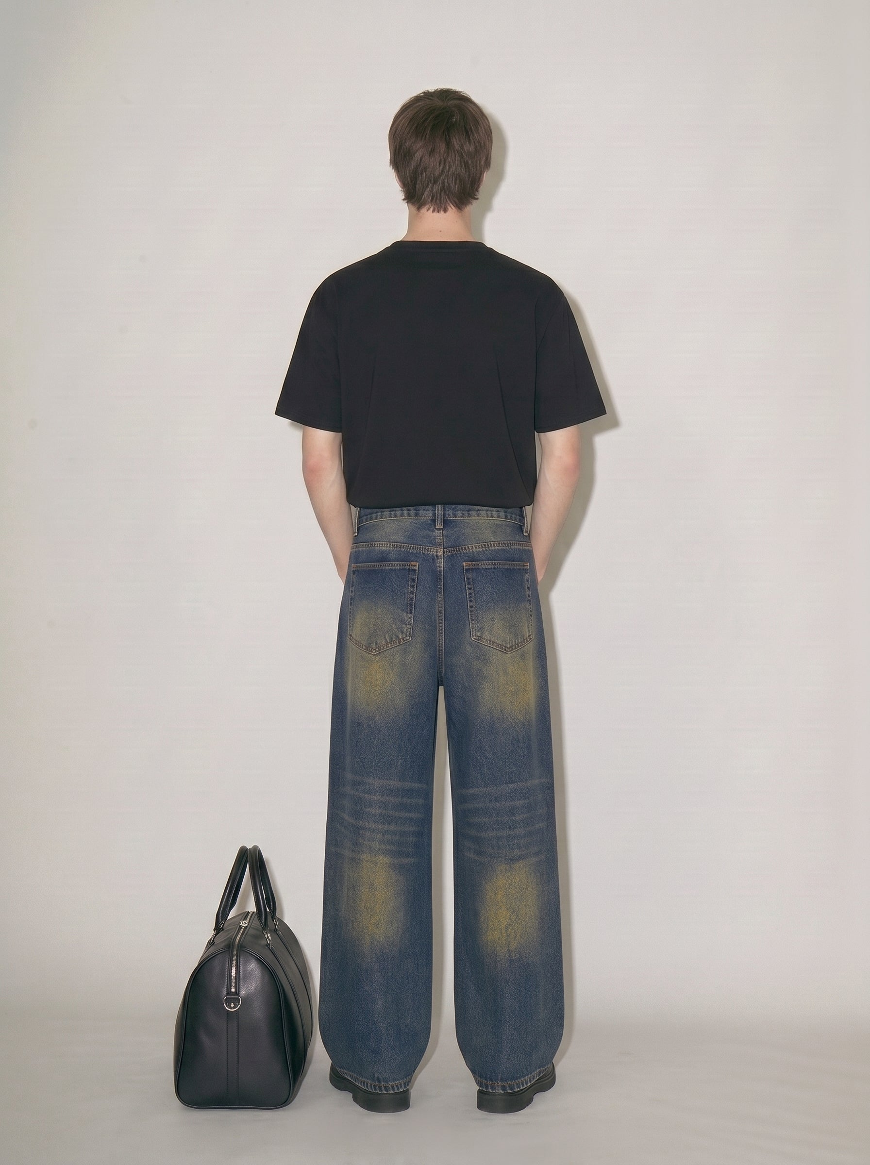 Vintage Wash Wide Leg Denim Jeans